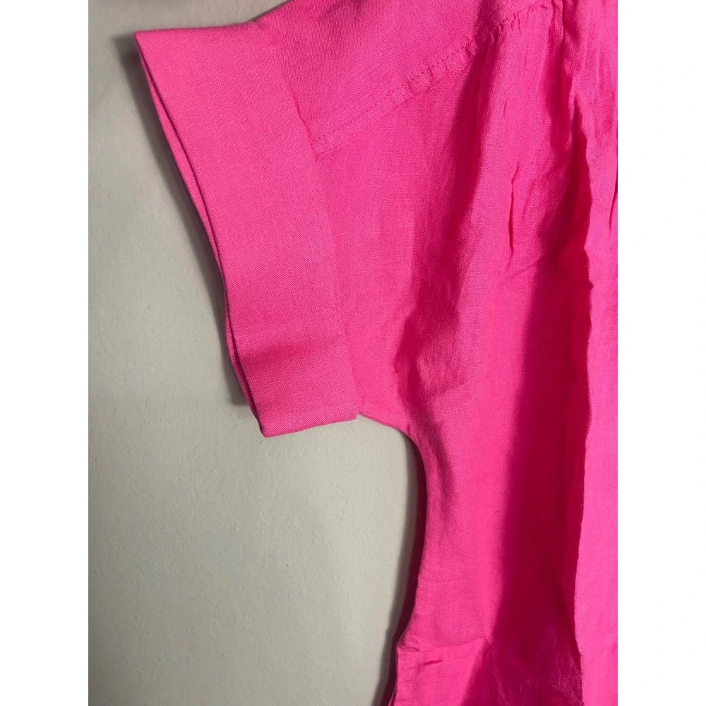 J.Crew Captain Linen Shirt Dress Pink Button Front Pockets Women's Medium